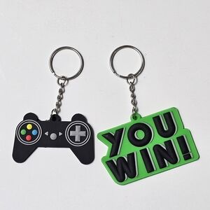 Set of 2 Gamer Keychains – Game Controller & “YOU WIN!” Rubber Key Rings